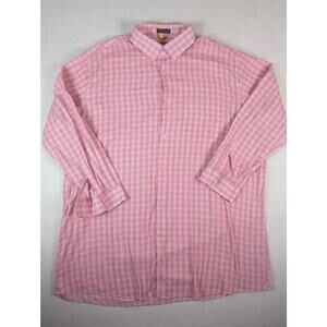 Stacy Adams Shirt Men's Long Sleeve Pink White Plaid Cotton Size 19 34/35